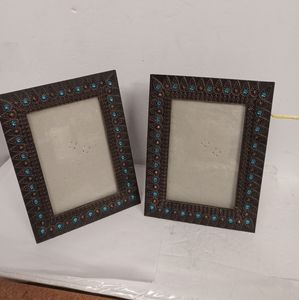 2  Metal Frames Dark Brown with Turquoise Gemstones, 5"x7"